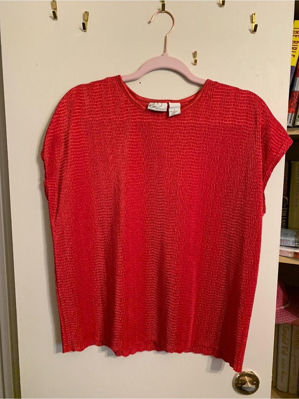 Kim Rogers Red Textured Short Sleeve Top